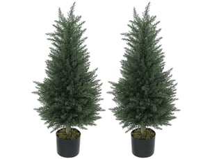 Plante artificielle lot de 2 cyprès résistants aux uv pour intérieur et extérieur en polyéthylène vert ø40 × 90 cm