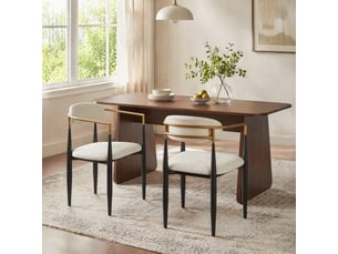 Lot de 2 chaises de salle à manger beiges, noires et dorées avec accoudoirs