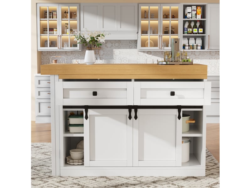  Îlot de cuisine 120-197x40x72 cm blanc et bois clair, 2 tiroirs  - Conforama E