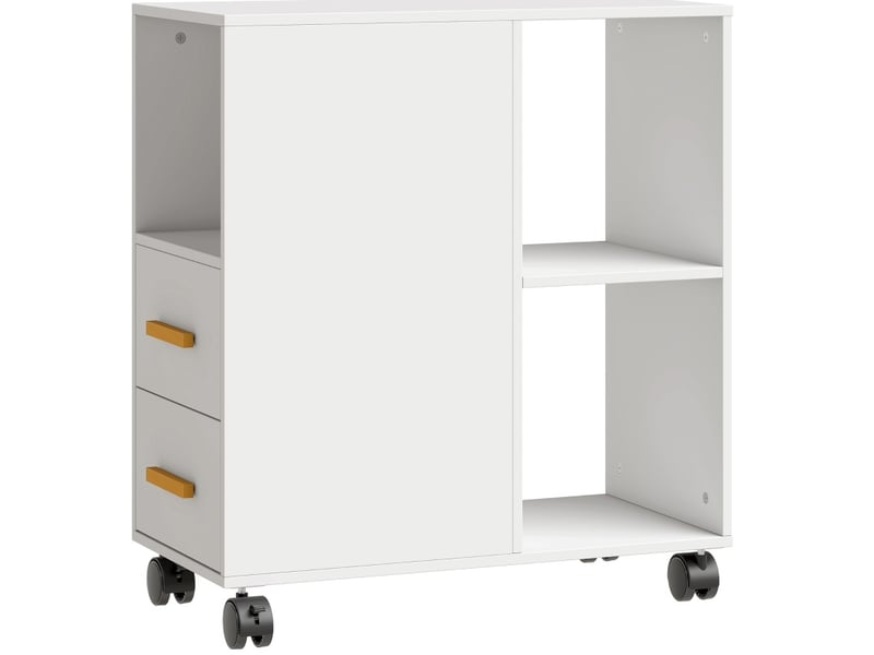 Caisson mobile à roulettes avec 2 tiroirs, 3 niches et étagère réglable pour bureau en bois blanc 60 × 30 × 65 cm - Conforama A