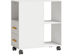 Caisson mobile à roulettes avec 2 tiroirs, 3 niches et étagère réglable pour bureau en bois blanc 60 × 30 × 65 cm