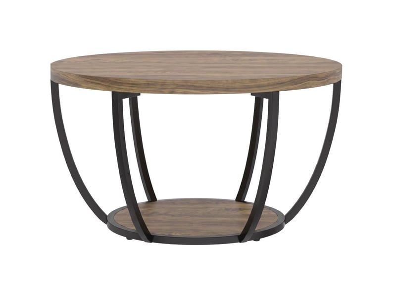  Table basse ronde 80 x 80 x 43,8 cm - marron et noir - 2 niveaux de rangement industriel  - Conforama A