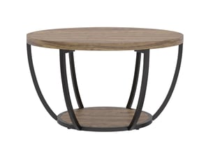 Table basse ronde 80 x 80 x 43,8 cm - marron et noir - 2 niveaux de rangement industriel