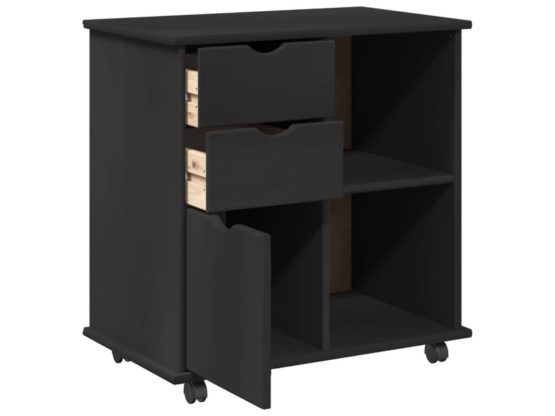  Caisson roulant de bureau 63,5 x 39 x 65,5 cm bois de pin massif noir shl5329  - Conforama D