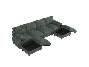 Canapé d’angle modulaire 6 places 273,5x133x81 cm avec deux poufs de rangement vert