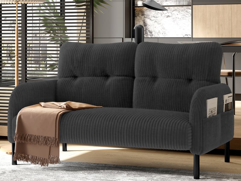  Canapé droit 2 places en velours côtelé avec poche latérale - gris  - Conforama B