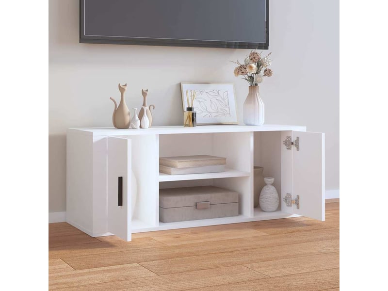  Meuble tv - banc tv - meuble de rangement blanc 100x35x40 cm bois d'ingénierie  - Conforama C
