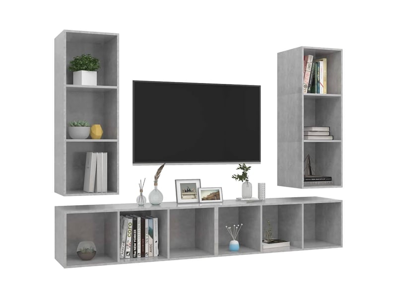 Lot de 4 meuble tv mural, meuble tv suspendu gris béton bois d'ingénierie shl3719  - Conforama C