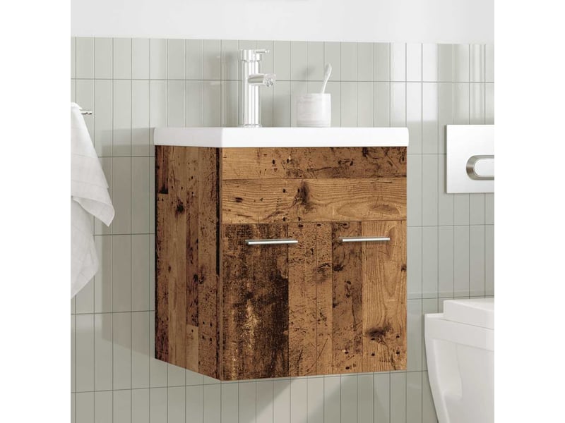  Meuble lavabo avec bassin et robinet intégré, armoire de salle de bains vieux bois cf65563  - Conforama C