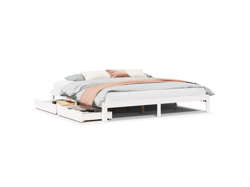  Lit double- lit adulte -  cadre de lit avec tiroirs sans matelas blanc 200x200 cm  - Conforama A