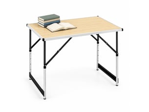 Table de camping pliante ulevr à hauteur réglable, 100 x 60 cm, 4 hauteurs de 73 à 94 cm, plateau mdf, structure en aluminium, chêne clair