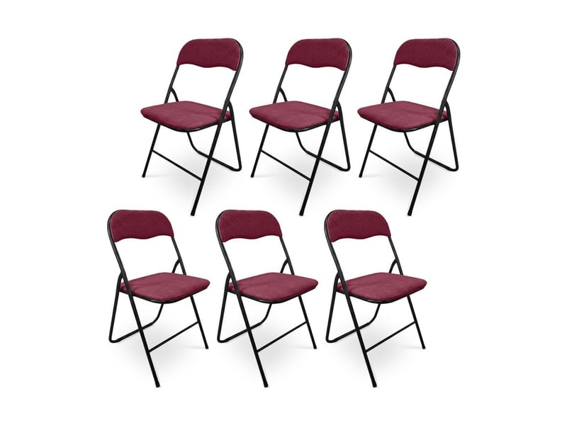  Lot de 6 chaises pliantes rembourrées en tissu bordeaux et pieds métal noir - greta GRETA - Conforama A