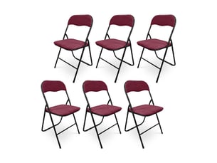 Lot de 6 chaises pliantes rembourrées en tissu bordeaux et pieds métal noir - greta