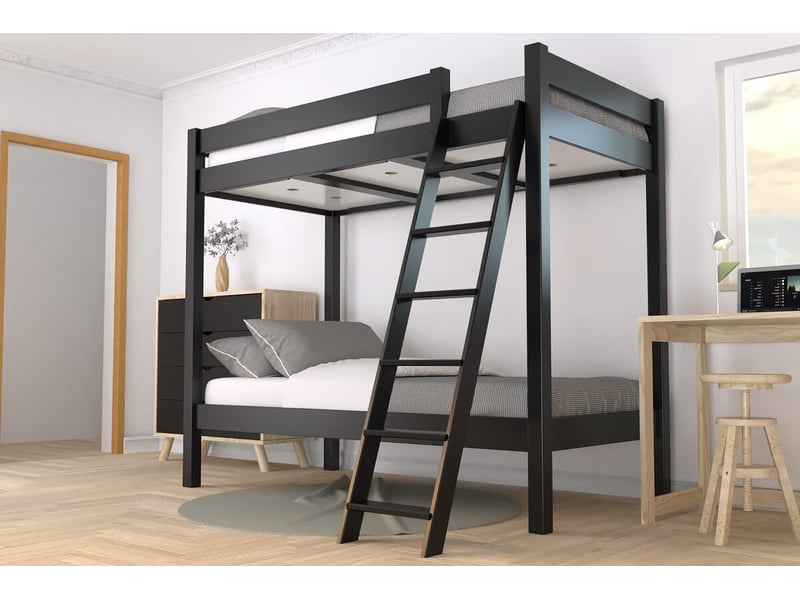  Lit superposé 2 places 80x190 échelle inclinée bois abc, noir SUPABCIN80-N - Conforama B