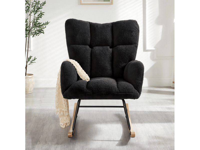 Fauteuil à bascule ulevr scandinave 69 x 89 x 101 cm, assise en polyester gris foncé, structure métallique et patins en bois  - Conforama D