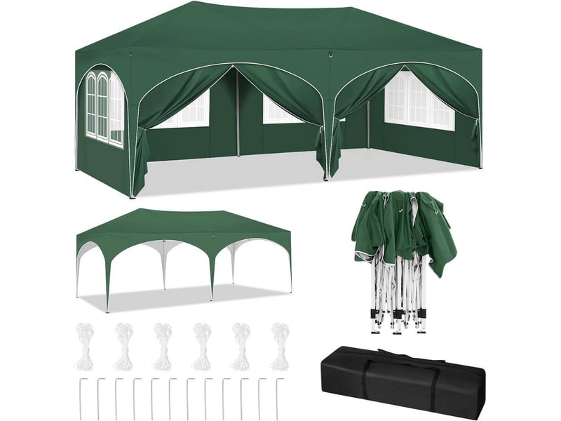  Gazebo 3x6 m vert avec 6 parois, hauteur réglable, déperlant, protection uv 50+  - Conforama A