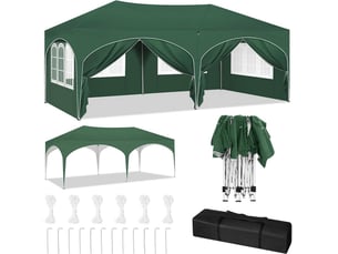 Gazebo 3x6 m vert avec 6 parois, hauteur réglable, déperlant, protection uv 50+