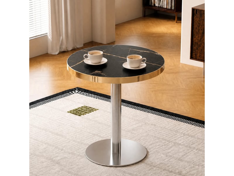  Table basse ronde, avec base stable et plateau effet marbre, salon, mdf, noir, 75×71×23 cm  - Conforama C