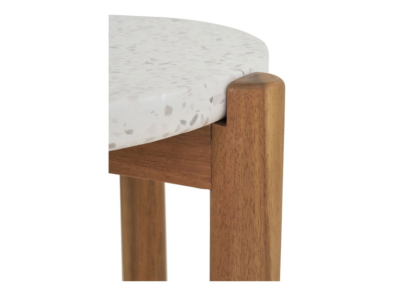  Terracina - table d'appoint en acacia et terrazzo blancnaturel ø37x48 cm  - Conforama E
