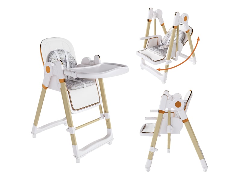  Chaise haute bébé 59x76x96 cm, tablette amovible, chaise évolutive bébé, harnais 5 points, dossier inclinable, blanc, pu  - Conforama A