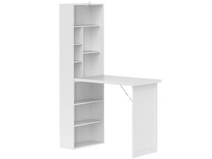 Bureau d'ordinateur pliable avec bibliothèque, poste de travail, tableau blanc et étagère réglable, 98x51x153cm, blanc