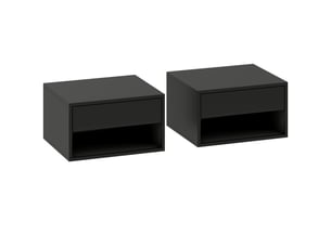 Lot de 2 tables de chevet murales, tables de nuit, tiroir, compartiment ouvert, plateau, 37 x 32 x 21 cm, noir