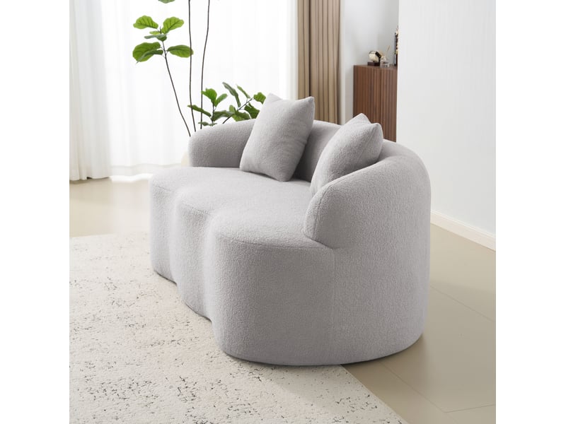  Canapé droit 2 places, silhouette courbée, coussins fournis, pour salon, confort, garnissage mousse et ressorts, gris  - Conforama D