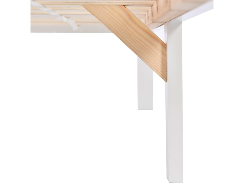  Lit cabane enfant 90x200 cm avec 2 tiroirs et barrières, pin et mdf, blanc, sans matelas  - Conforama R