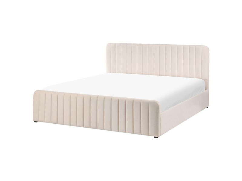 Lit ottoman velours lunan 180 x 200 cm beige  - Conforama E