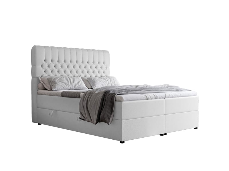 Lit adulte alba - 200x200 cm - matelas ressorts + surmatelas - coffre de rangement - éco-cuir résistant blanc ALBA - Conforama A