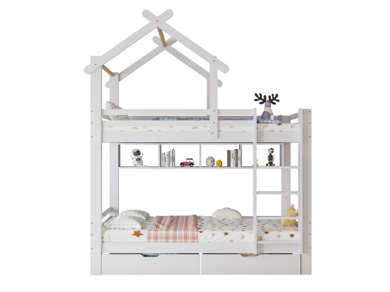  Modenvie lit superposé enfant 90x200 cm - avec tiroirs et étagères, sans matelas - blanc  - Conforama A
