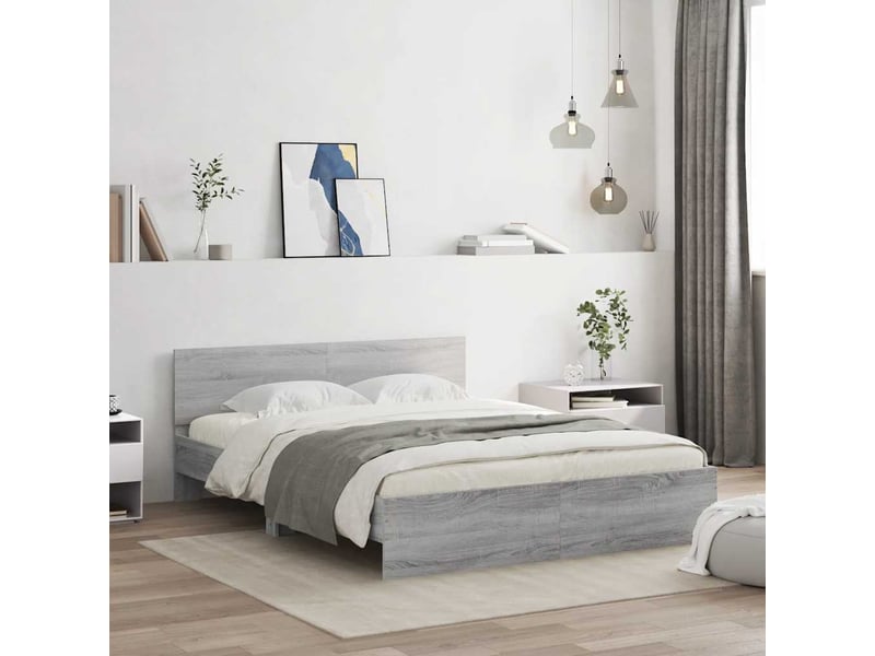 Cadre de lit avec tête de lit et led sonoma gris 150x200 cm - Conforama D