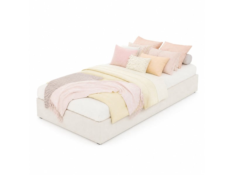  Lit coffre 90x200 cm avec rangement à vérins à gaz, métal, beige, sans tête de lit et sans matelas  - Conforama A