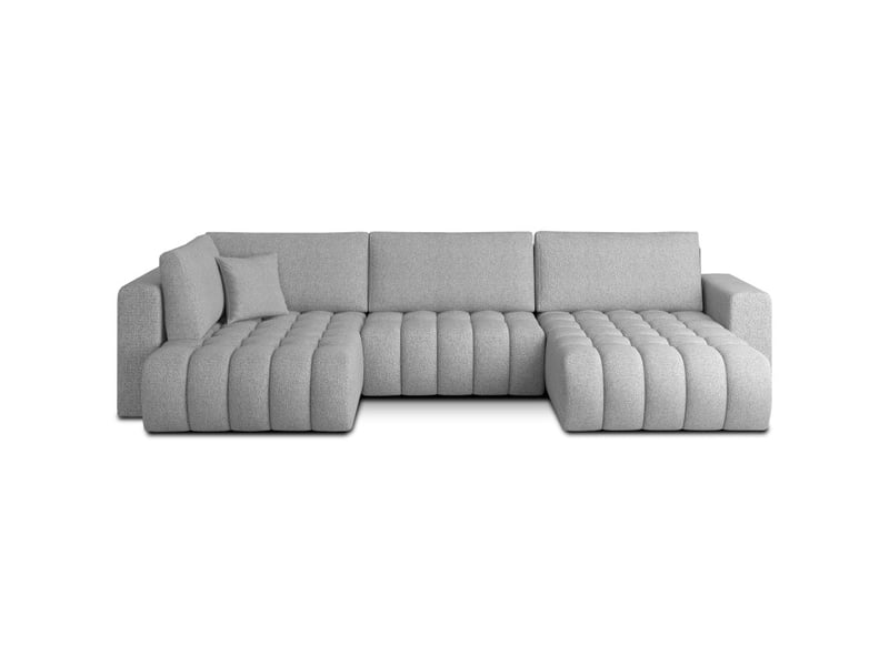 Canapé d'angle bonita convertible 6 places gris clair tissu chenillé – droit – 350x175cm - Conforama A
