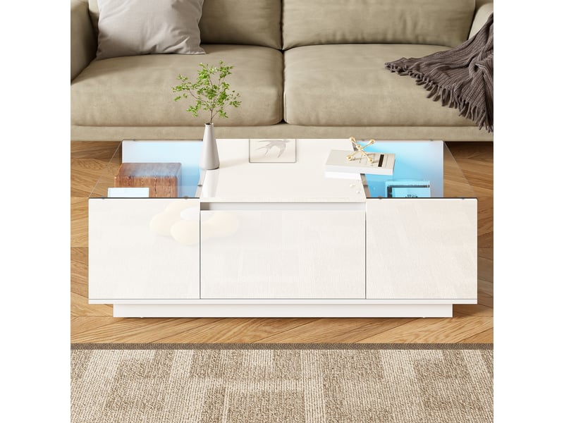  Table basse rectangulaire blanc avec 2 tiroirs - 50x105 cm led panneau de particules table basse blanc - Conforama D