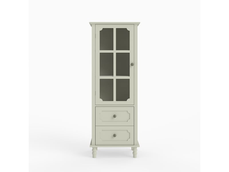  Buffet - 50x40x133 cm - meuble de rangement haut avec porte vitrée et 2 tiroirs, vitrine et buffet de cuisine - blanc  - Conforama A