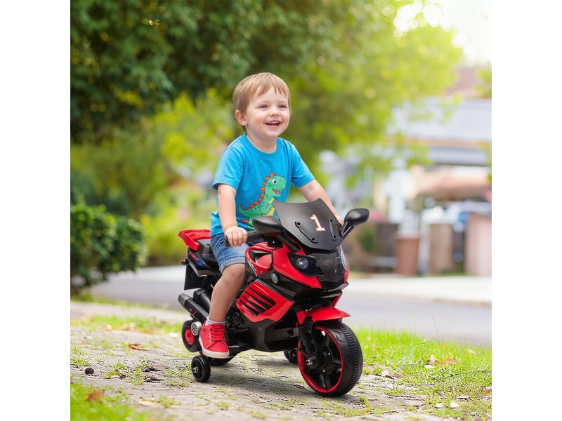  Moto électrique enfants 6 v, voiture électrique enfants avec roues d'entraînement, effets lumineux et sonores, rouge  - Conforama C
