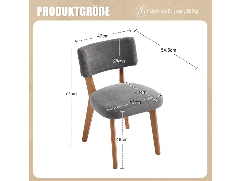  Lot de 2 chaises de salle à manger en tissu gris, pieds en bois  - Conforama C