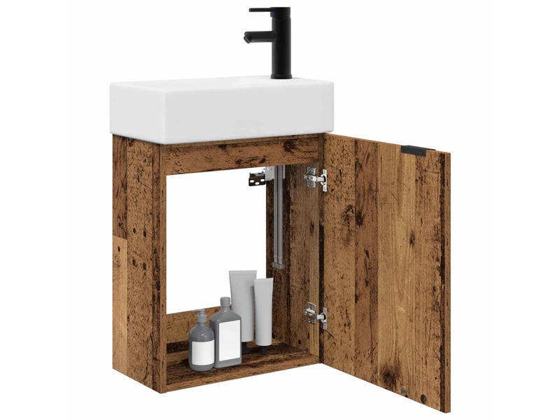  Meuble de rangement salle de bain avec robinet bois ancien shl4073  - Conforama C