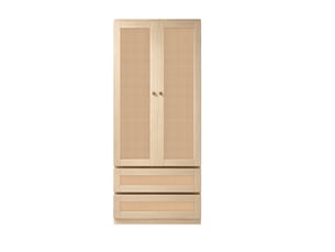 Armoire 2 portes 70 x 55 x 170 cm avec 2 tiroirs et panneaux effet rotin, bois clair