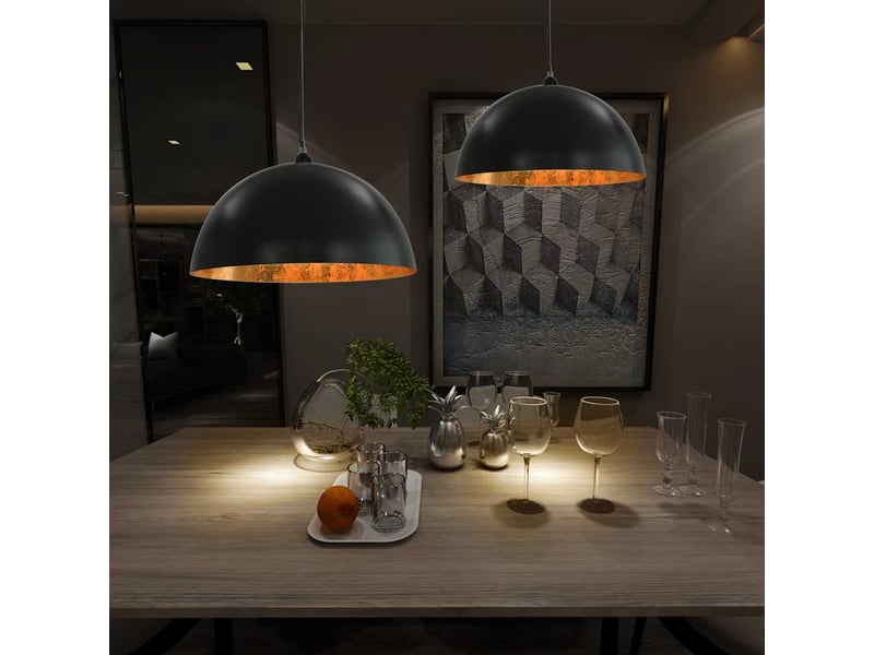  2 pcs plafonniers noir et doré semi-sphérique 50 cm e27  - Conforama B