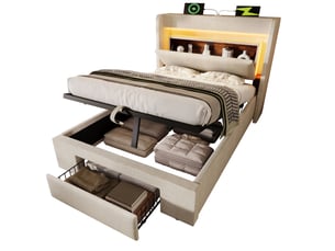Lit coffre 90x200 cm VIVRYN coloris beige