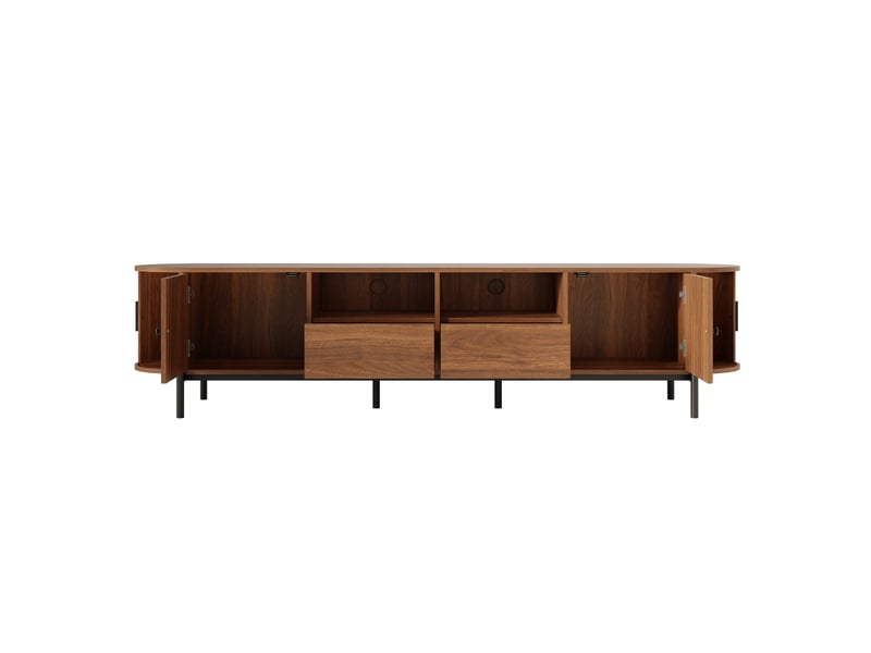  Ensemble de salon 3 pièces avec table basse meuble tv et buffet portes coulissantes aspect rotin et bois pieds métalliques rangement  - Conforama D