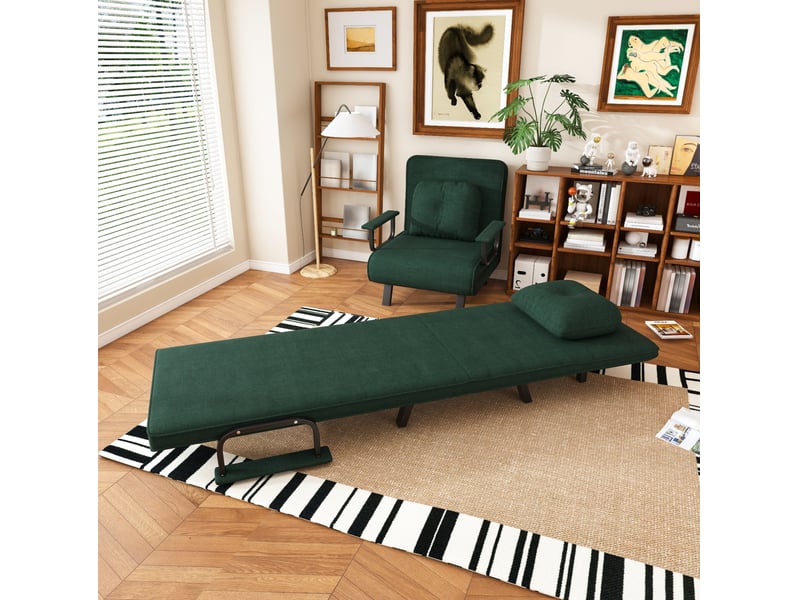  Chaise longue 60x60x79 cm inclinable 180° en chenille vert foncé  - Conforama B