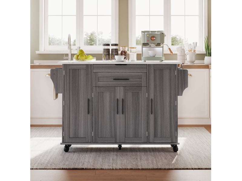  Îlot de cuisine mobile gris 136x70x92 cm avec plateau extensible et rangements  - Conforama B