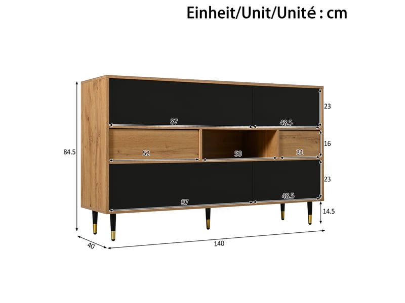 Buffet 140x40x84,5 cm, meuble entrée salon avec 2 tiroirs, 2 portes latérales et étagère - Conforama C