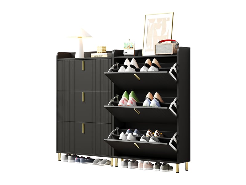  Lot de 2 meubles à chaussures avec 3 abattants, étagères réglables, pour entrée en mdf noir 80 × 23 × 123,5 cm  - Conforama D