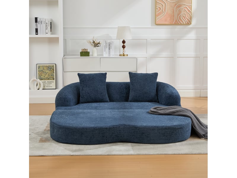  Canapé modulaire 2 pl 157x84x65cm, 2 coussins, mousse à haute densité, prêt à installer, adapté au salon, chenille, bleu marine  - Conforama D