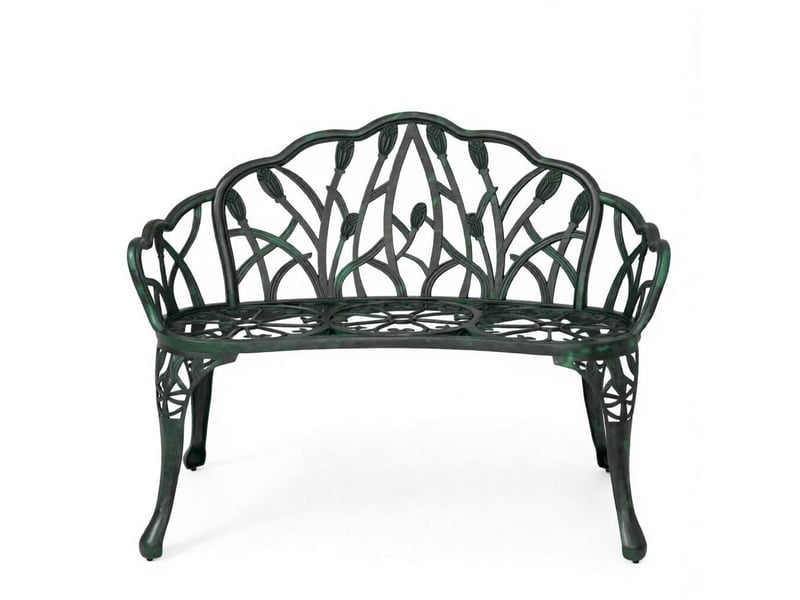 Banc de jardin 2 places 99 x 57 x 78 cm – vert antique – dossier floral ajouré, structure en aluminium coulé - Conforama A