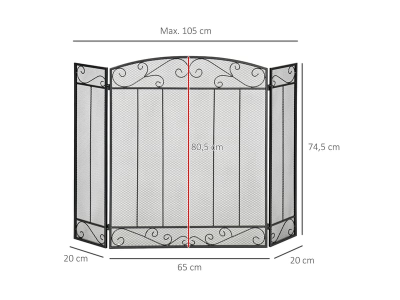  Grille de protection pour cheminée, pare-feu large pour cheminée ou poêle - pare-étincelles, barrière de sécurité, 3 volets pliables, acier métal  - Conforama E